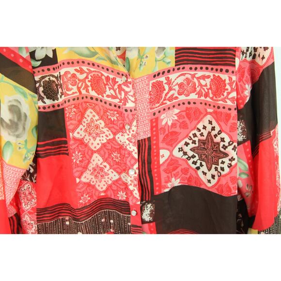 Vintage Large Top Patchwork Floral Boho Multicolor Western Maximalist 90s Sheer - Picture 4 of 9